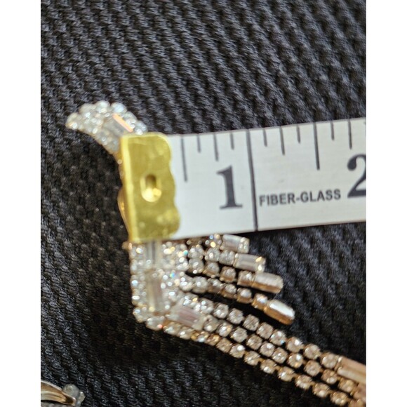 Vintage Rhinestone Dangling Baguette Clip On Earrings Long Ear Climbers Clear 4" - Picture 9 of 12